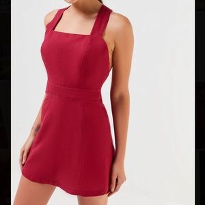 UO Lynn Linen Apron Cross-Back Dress
